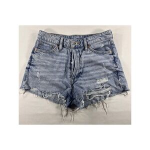 HM Denim Vintage Shorts Womens 4 Blue Light Wash Distressed Button Fly